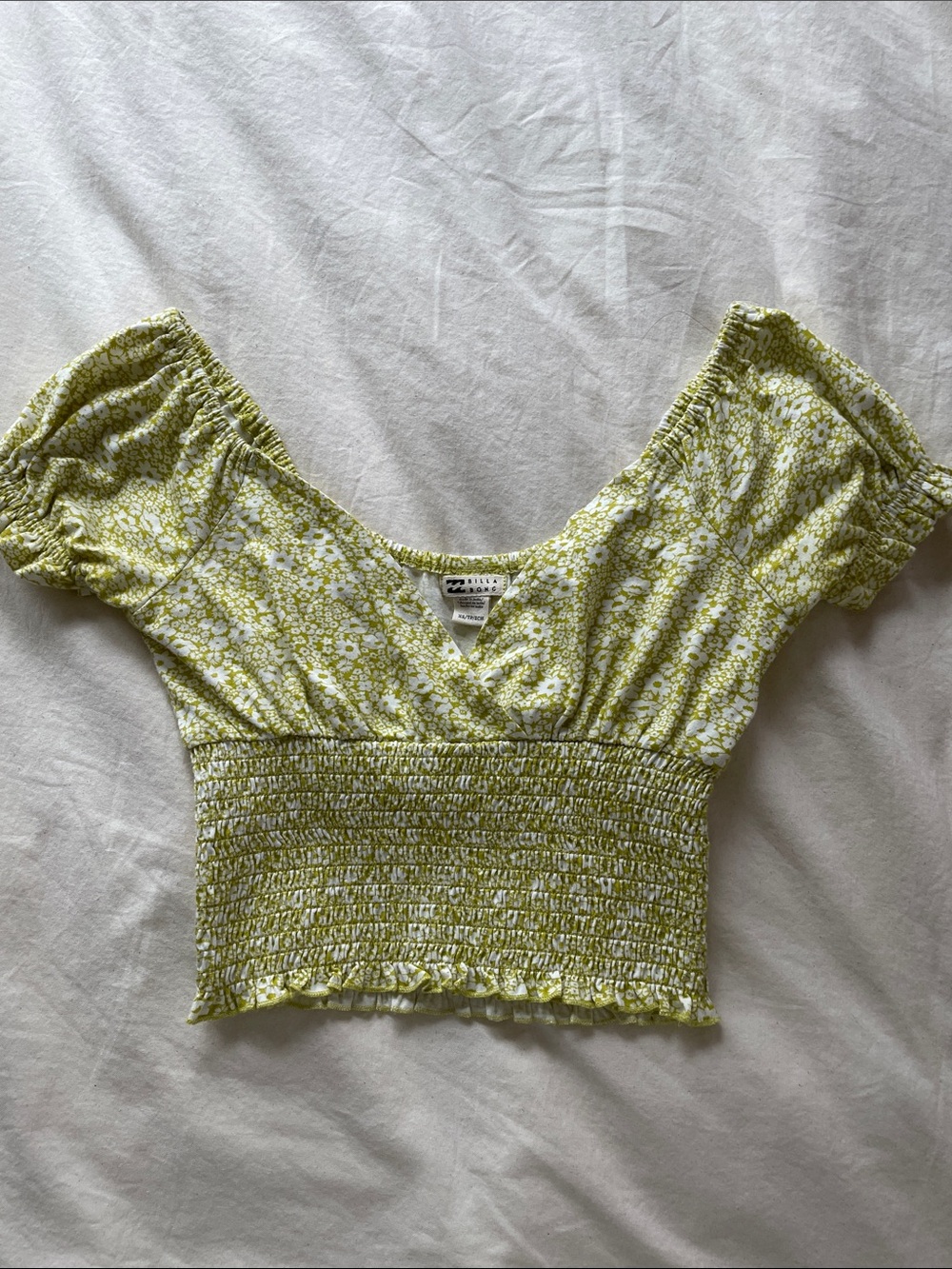 Women's Green Floral Smocked Crop Top Billabong XS